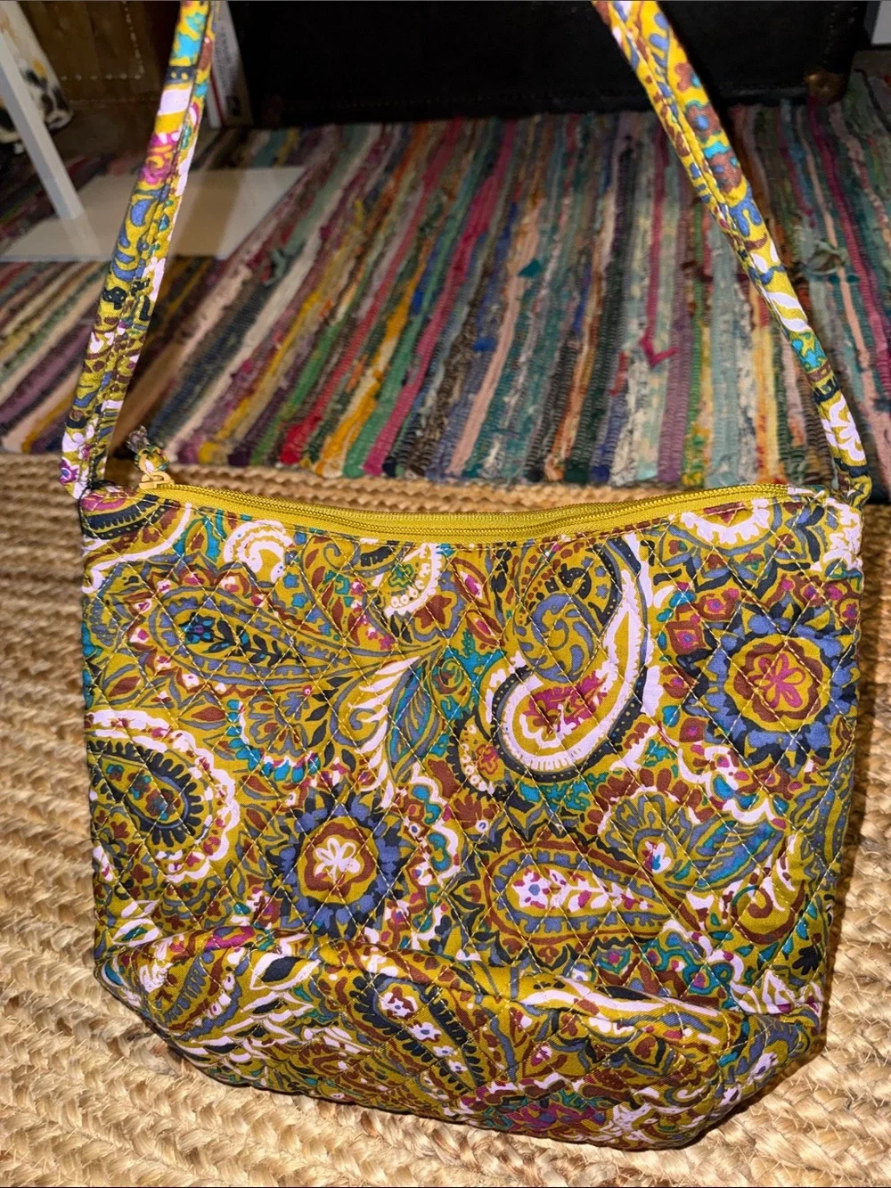 Vera Bradley Olive Green Paisley Shoulder Bag with Pink & Teal Accents